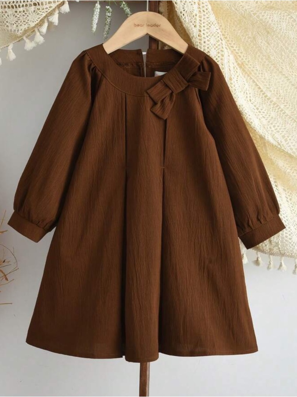 ✨5/$25✨SHEIN Brown Bow-Accent Girls' Formal Dress